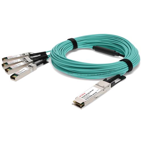Picture for category Brocade® (Formerly) Compatible TAA Compliant 40GBase-AOC QSFP+ to 4xSFP+ Active Optical Cable (850nm, MMF, 20m)
