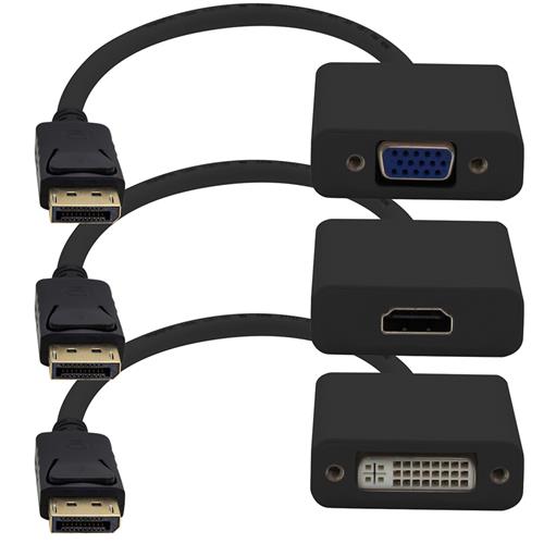 Picture for category 3PK Mini-DisplayPort 1.1 Male to DVI, HDMI, VGA Female Black Adapters Comes in a Bundle Max Resolution Up to 1920x1200 (WUXGA)