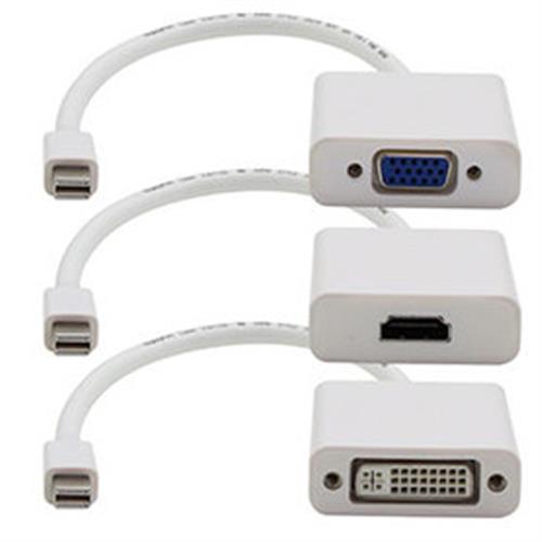 Picture for category 3PK Mini-DisplayPort 1.1 Male to DVI, HDMI, VGA Female White Adapters Comes in a Bundle Max Resolution Up to 1920x1200 (WUXGA)