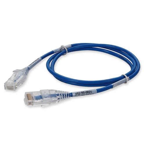 Picture for category 1.5ft RJ-45 (Male) to RJ-45 (Male) Blue Slim Microboot, Snagless Clear-Claw Cat6 UTP PVC Slim Copper Patch Cable with Length Labels