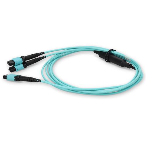 Picture for category 3m MPO-16 (Female) to 2xMPO (Female) OM4 16-strand Crossover Aqua Fiber OFNR (Riser-Rated) Patch Cable