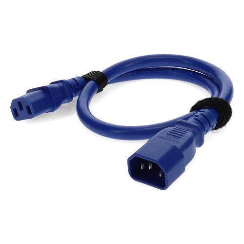 Picture of 1ft C13 Female to C14 Male 18AWG 100-250V at 10A Blue Power Cable