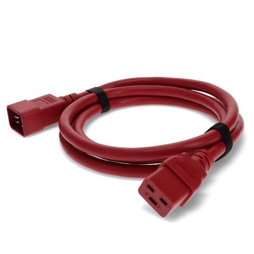 Picture of 8ft C19 Female to C20 Male 12AWG 100-250V at 10A Red Power Cable