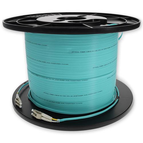 Picture for category 100m LC (Male) to LC (Male) OM4 Straight Aqua Duplex Fiber OFNR (Riser-Rated) Patch Cable
