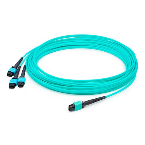 Picture for category 10m MPO (Female) to 3xMPO (Female) OM3 24-strand Crossover Aqua Fiber OFNR (Riser-Rated) Fanout Cable