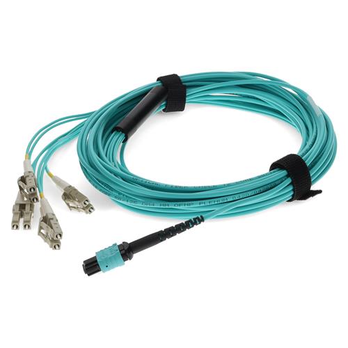 Picture for category 10m MPO (Female) to 8xLC (Male) OM4 8-strand Straight Aqua Fiber Plenum Fanout Cable