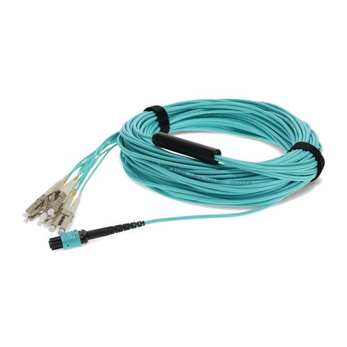 Picture for category 12ft MPO (Female) to 8xLC (Male) 8-Strand Aqua OM4 Fiber Fanout Cable