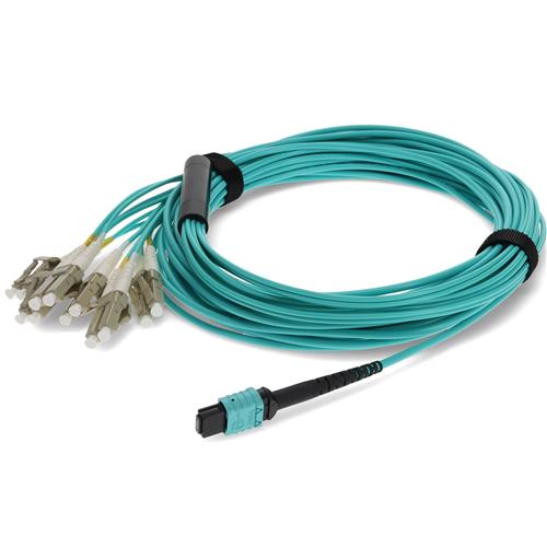 Picture for category 30ft MPO (Female) to 12xLC (Male) 12-Strand Aqua OM4 OFNP (Plenum-rated)Fiber Fanout Cable with Serialized Labels