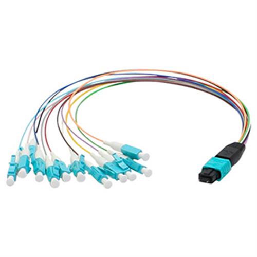 Picture of 30cm MPO (Male) to 12xLC (Male) 12-Strand MulticoloRed OM3 Duplex Fiber Fanout Cable