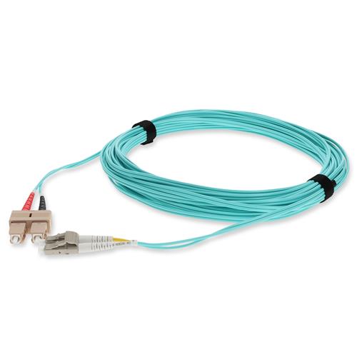 Picture for category 9m LC (Male) to SC (Male) Aqua OM3 Duplex Fiber OFNR (Riser-Rated) Patch Cable
