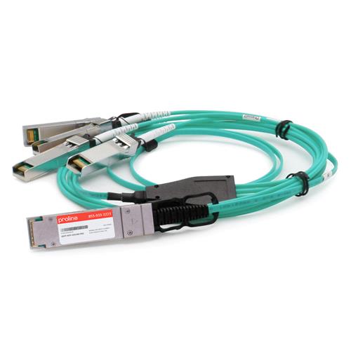 Picture for category MSA and TAA Compliant 40GBase-AOC QSFP+ to 4xSFP+ Active Optical Cable (850nm, MMF, 4m)