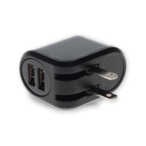 Picture of NEMA 1-15P Male to 2xUSB 2.0 (A) Female 5V at 2.4A, or 5V at 1A Dual port Wall Charger For Use With Standard US AC Wall Plugs Black