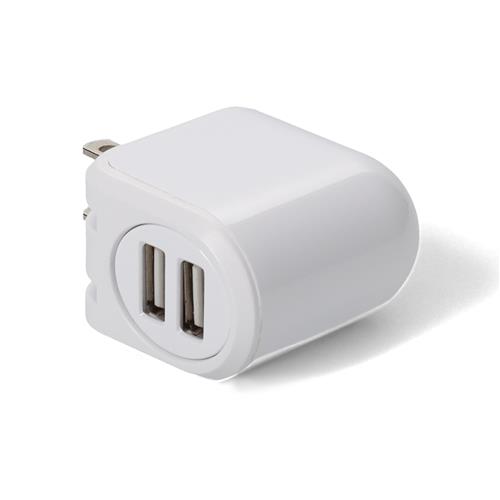 Picture for category NEMA 1-15P Male to 2xUSB 2.0 (A) Female 5V at 2.4A, or 5V at 1A Dual port Wall Charger For Use With Standard US AC Wall Plugs White