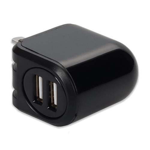 Picture for category NEMA 1-15P Male to 2xUSB 2.0 (A) Female 5V at 1A Wall Charger For Use With Standard US AC Wall Plugs Black