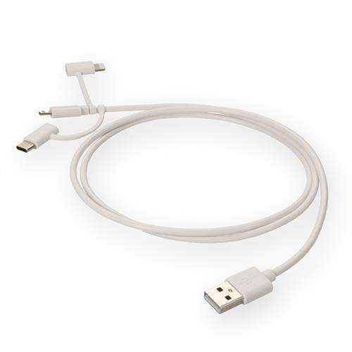 Picture for category 1m USB 2.0 (A) Male to Lightning, USB 3.1 (C), Micro-USB 2.0 (B) Male White Cable