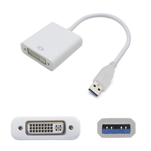 Picture of USB 3.0 (A) Male to DVI-I (29 pin) Female White Adapter Including 1ft Cable
