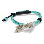 Picture of 5m NetScout® Compatible MPO (Female) to 8xLC (Male) OM4 8-strand Straight Aqua Fiber OFNR (Riser-Rated) Fanout Cable