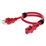 Picture of 2ft NEMA 5-15P Male to C13 Female 14AWG 100-250V at 10A Red Power Cable