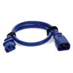 Picture of 1ft C13 Female to C14 Male 18AWG 100-250V at 10A Blue Power Cable
