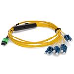 Picture of 1.5m MPO (Female) to 8xLC (Male) OS2 8-strand Straight Yellow Fiber OFNR (Riser-Rated) Fanout Cable