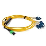 Picture of 7m MPO-12 (Female) to 4xLC (Male) OS2 8-strand Straight Yellow Fiber OFNR (Riser-Rated) Fanout Cable