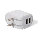 Picture of NEMA 1-15P Male to 2xUSB 2.0 (A) Female 5V at 2.4A, or 5V at 1A Dual port Wall Charger For Use With Standard US AC Wall Plugs White